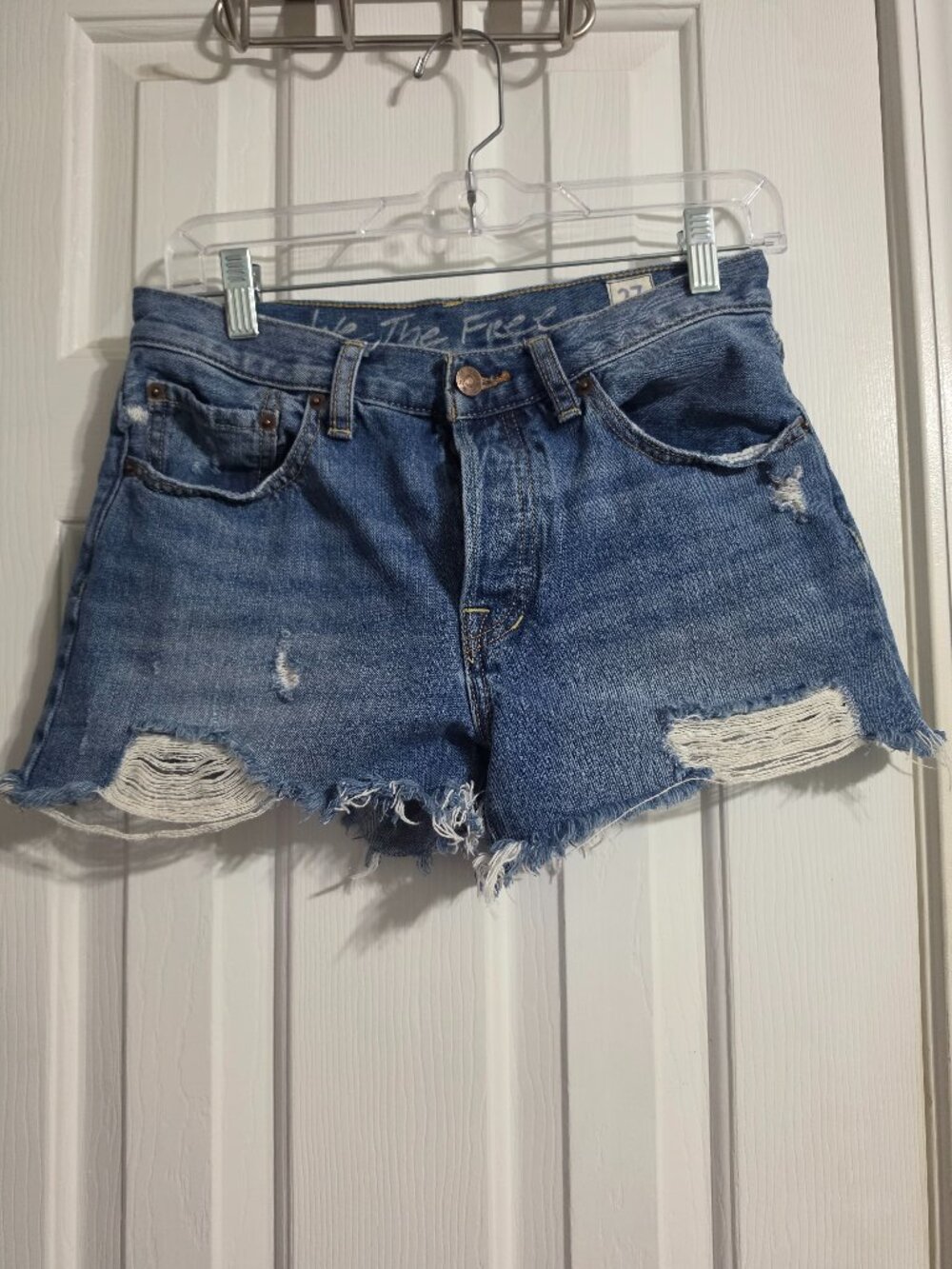 WE THE FREE Button Front Distressed Denim Shorts